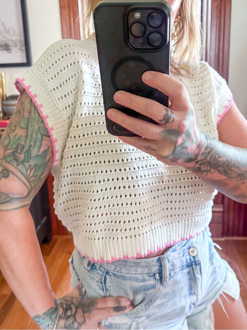 VICI Knit Tank with Pink Trim